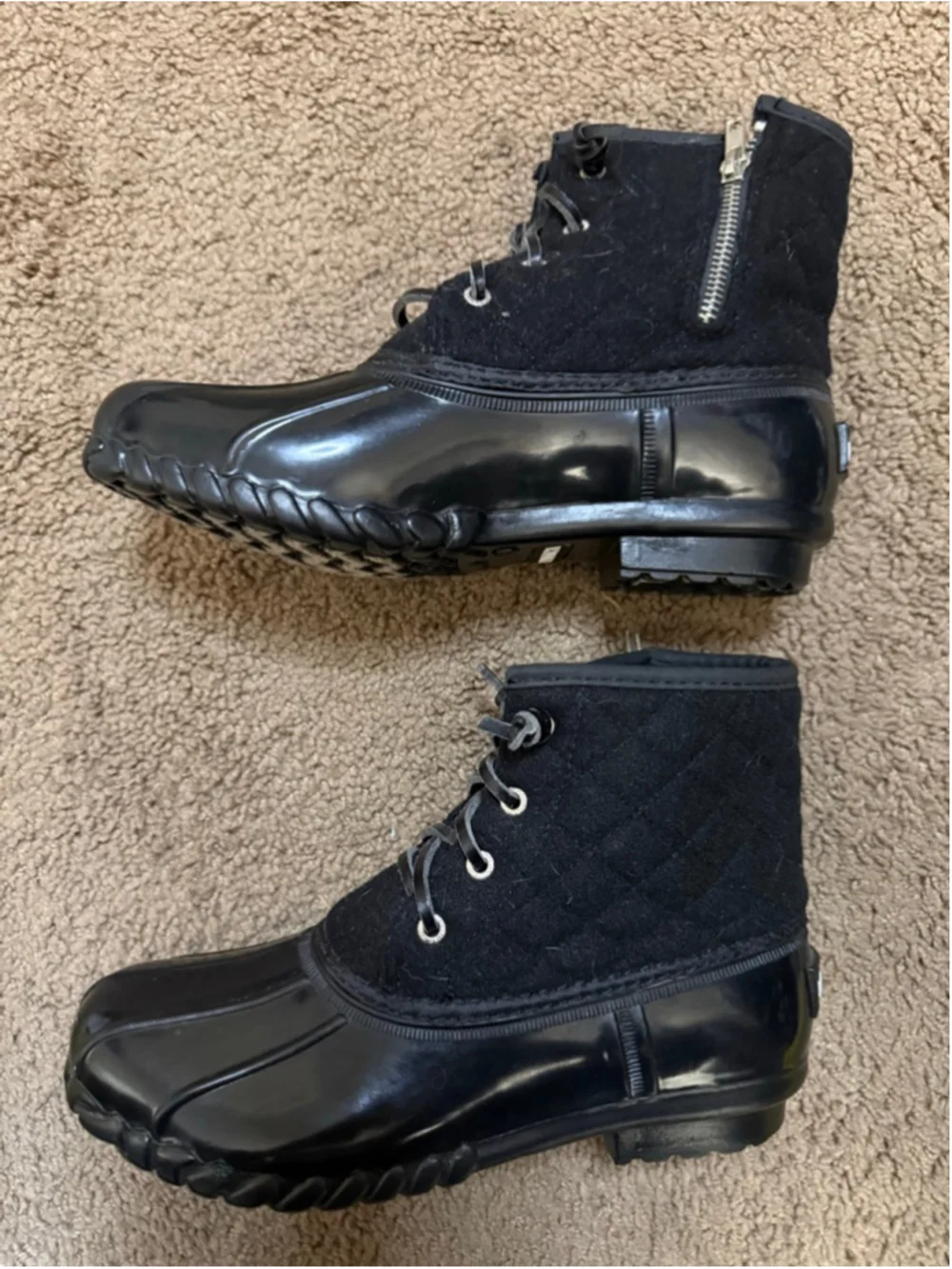Women's Nautica Black Wooley Quilted Duck Boots Size 8